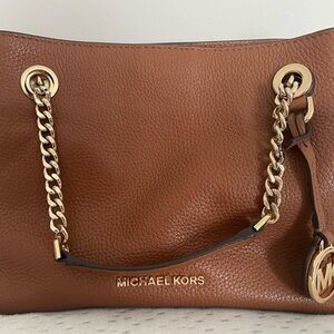 Authenticated Michael Kors Peanut Brown Pebble Leather Jet Set Shoulder Tote